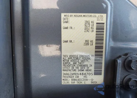 2012 Nissan Altima 2.5 S from USA, damaged, VIN 1N4AL2AP0CN484705